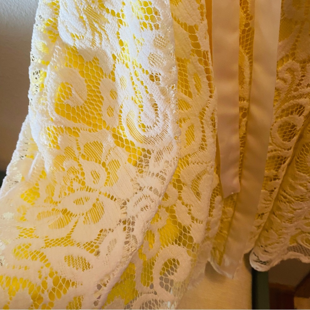 BETSEY & ADAM Yellow White Lace Rhinestone Belt Dress - Picture 5 of 8